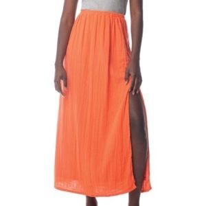 NWT Synergy Organic Clothing Laylin Skirt Maxi Skirt, Hot Coral, Cotton Gauze, L